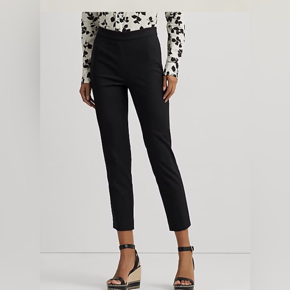 NWT Women Lauren RALPH LAUREN Black High-Rise Cotton-Blend Cropped Pant Sz 10&12 - Picture 2 of 8